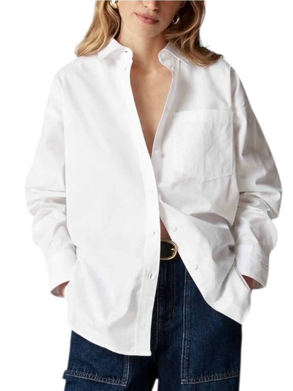 J. Crew White Button-Up Cotton Shirt